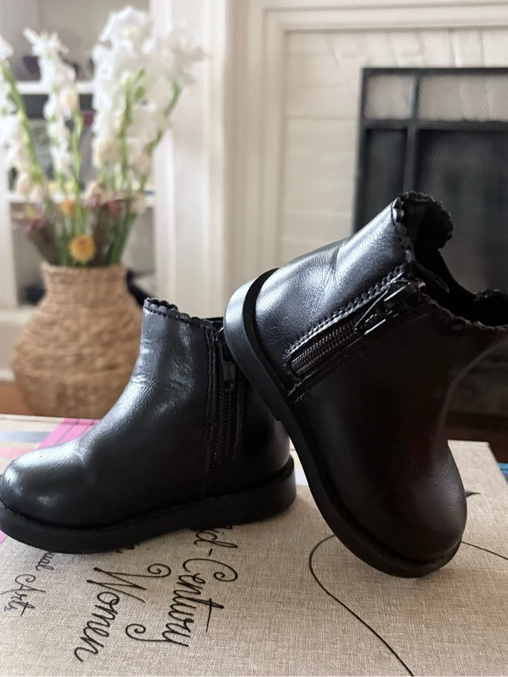 Old Navy Kids Black Ankle Boots with Scalloped Trim